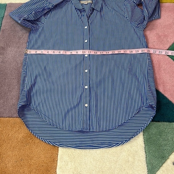 Loft Pin Stripe Bell Sleeve Button Front Blue White Top - Picture 8 of 17